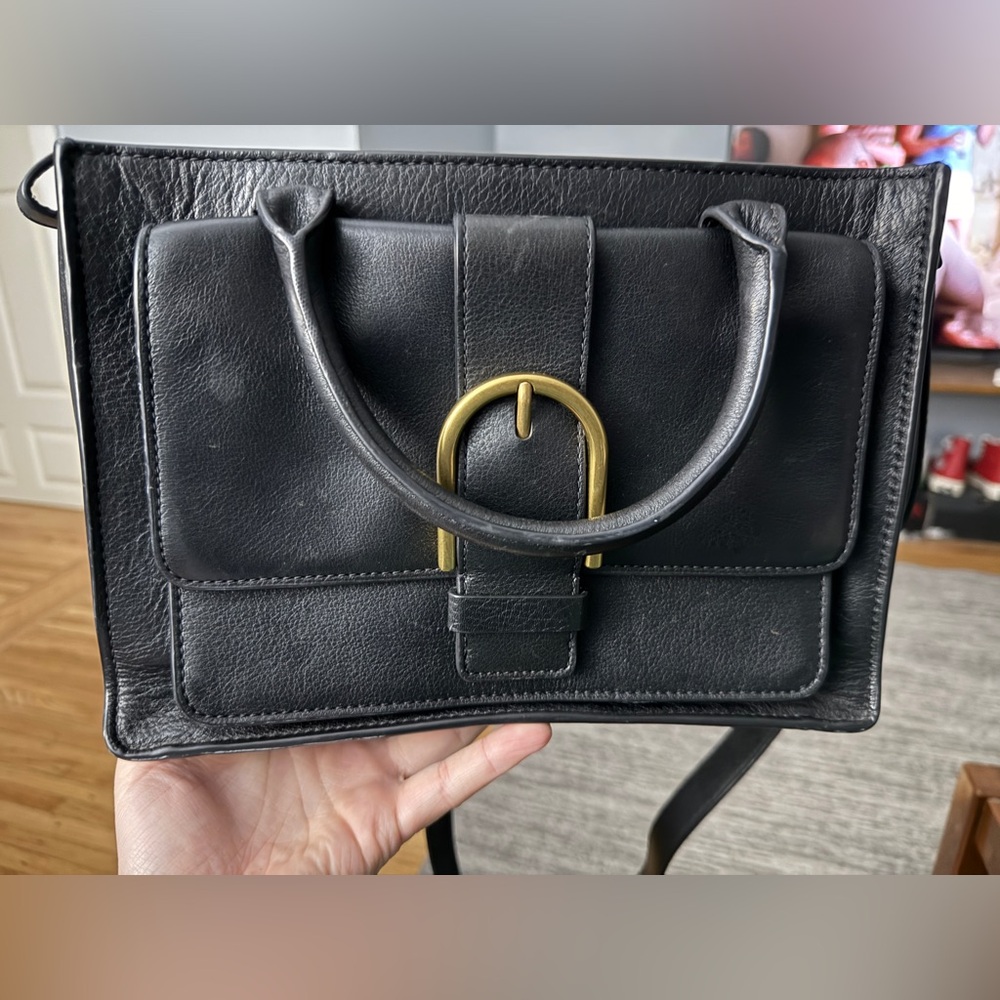 Fossil Black Leather Crossbody Bag with Gold Accent